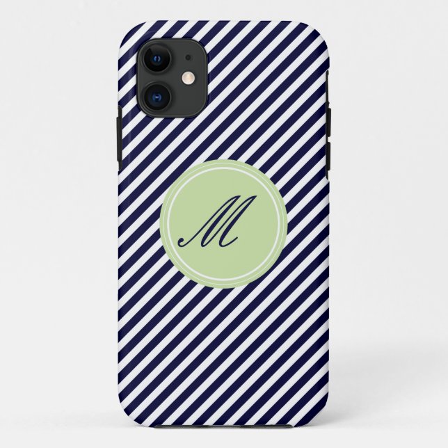 Gehäuse Navy Blue & White Stripes mit Monogram iPh Case-Mate iPhone Hülle (Rückseite)