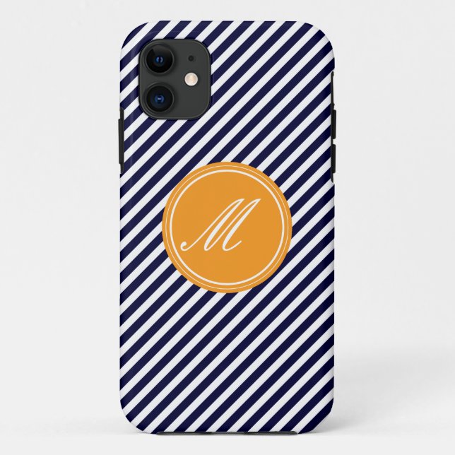 Gehäuse Navy Blue & White Stripes mit Monogram iPh Case-Mate iPhone Hülle (Rückseite)