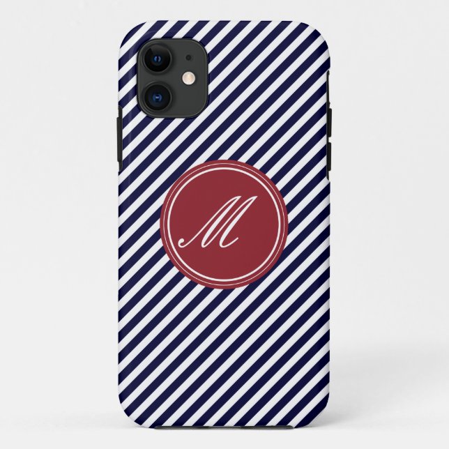 Gehäuse Navy Blue & White Stripes mit Monogram iPh Case-Mate iPhone Hülle (Rückseite)