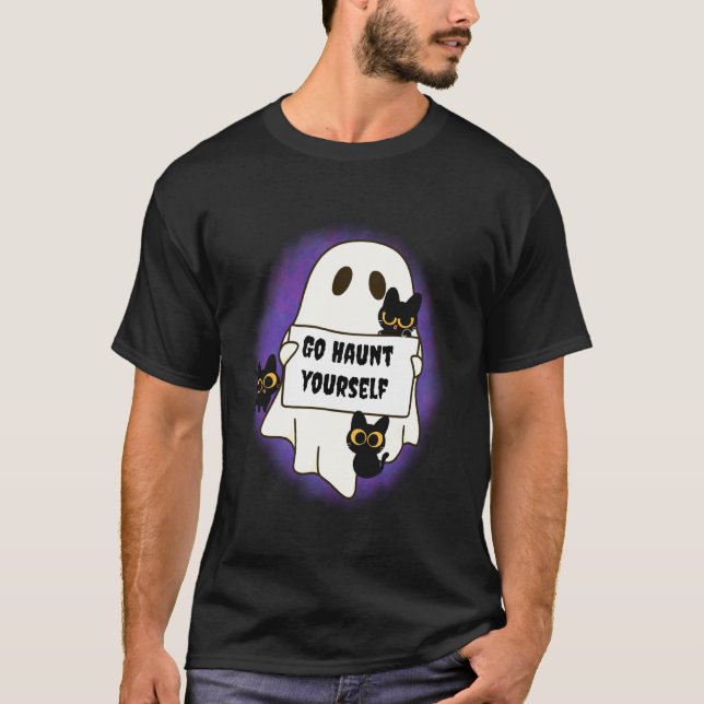 Gehe und spuke dir selbst Geist hält Schild mit sc T-Shirt (Vorderseite)