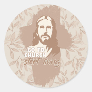 Gehe zur Kirche...! Jesus Christus. Christlicher P Runder Aufkleber