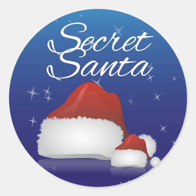 geheim Santa, Blue/Hat Runder Aufkleber (Vorderseite)