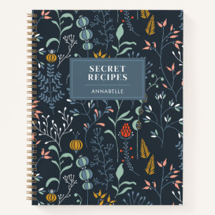 'Geheime Rezepte' Monogramm Blau Wildgras-Muster Notizbuch