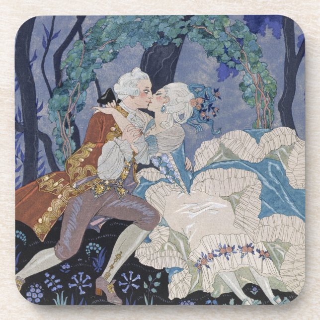 Geheimer Kuss, Illustration für "Partys Galantes" Untersetzer (Vorderseite)