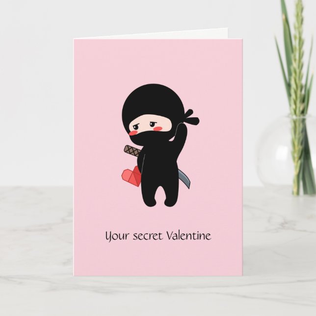Geheimes Valentinsgruß Ninja Origami Feiertagskarte (Vorderseite)
