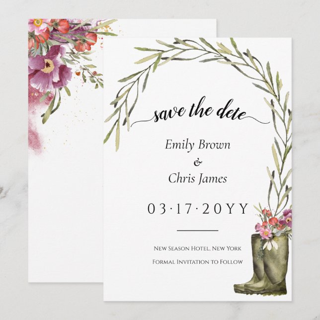 Geheimgarten | Gold Confetti Elegant Floral Save The Date (Vorne/Hinten)