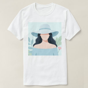 Geheimnisvolle Frau in Hut mit breiter Krempe T-Shirt