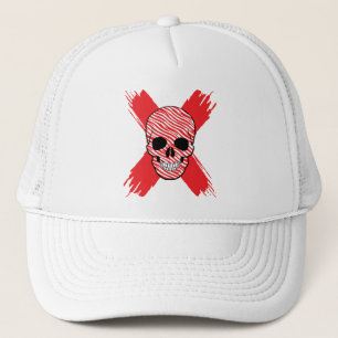 Geheimnisvolle Lächeln getarnter Totenkopf mit unh Truckerkappe
