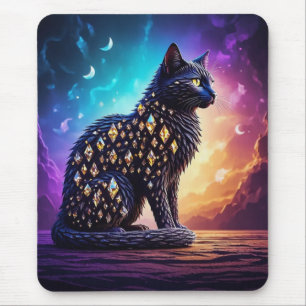Geheimnisvolle schwarze Katze mit Diamanten Mousepad