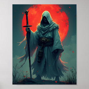 Geheimnisvolle verhüllte Figur unter dem Blutmond  Poster