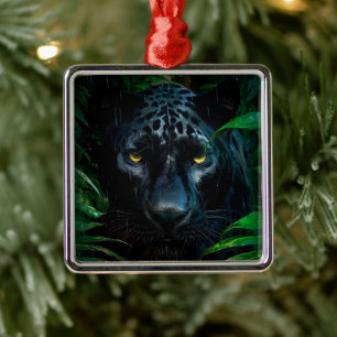 Geheimnisvoller Schwarzer Panther Dschungel Wildti Ornament Aus Metall