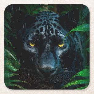 Geheimnisvoller Schwarzer Panther Dschungel Wildti Rechteckiger Pappuntersetzer