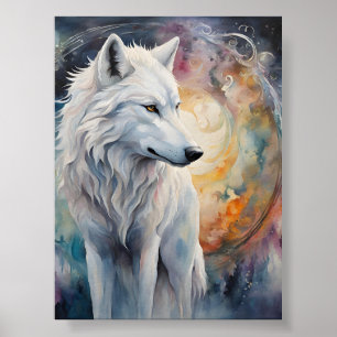 Geheimnisvoller Wolf in der Magie der Farben Poster