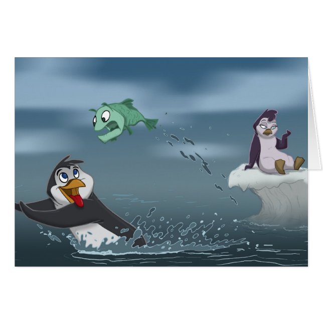 "Gehen Fisch-" Pinguin w/Background (Vorderseite (Horizontal))