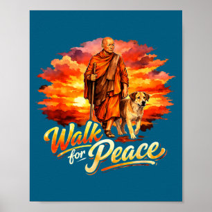 Gehen für den Frieden achtsamer Mönch spirituelle  Poster