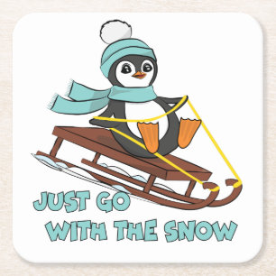 Gehen Sie mit dem Niedlichen Pinguin im Schneeschu Rechteckiger Pappuntersetzer