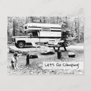 Gehen wir ins Camping, Retro Travel Monochrome Einladungspostkarte
