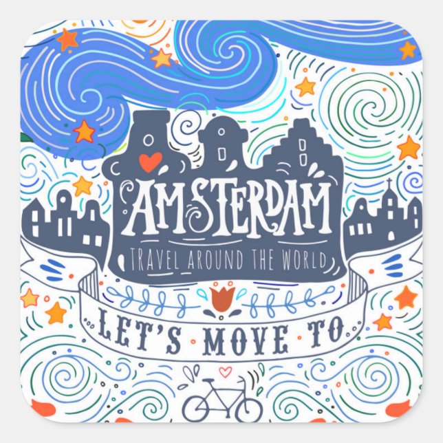 Gehen wir nach Amsterdam Quadratischer Aufkleber (Vorderseite)