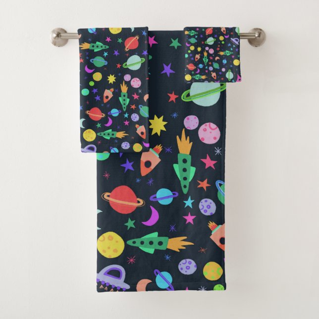Gehen wir zum Space Navy Blue Muster UFO Badhandtuch Set (Insitu)
