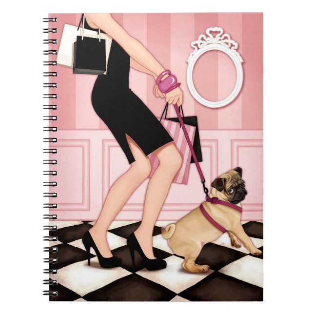 Gehende Chicdame ihr Mops Notizblock (Vorderseite)