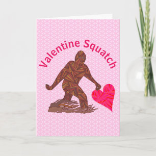 Gehender Sasquatch rosa Valentinsgruß Squatch Feiertagskarte