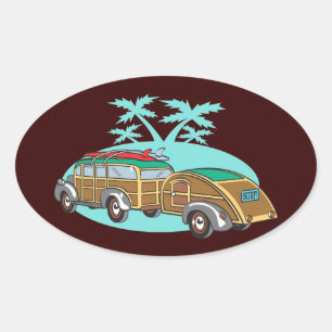 Gehendes Camping in meinem Woody Ovaler Aufkleber