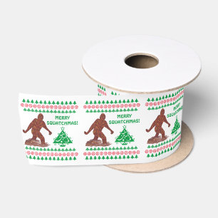 Gehendes fröhliches Sasquatchmas festliches Satinband