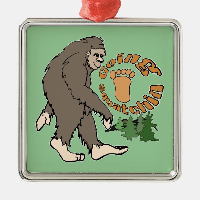Gehendes Squatchin Silbernes Ornament (Vorne)