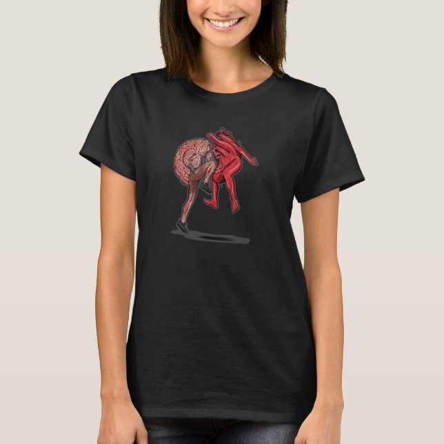 Gehirn gegen Herz Cooles Design T-Shirt (Vorderseite)