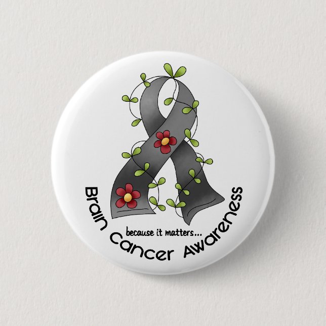 Gehirn-Krebs BLUMEN-BAND 1 Button (Vorderseite)