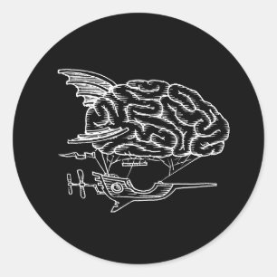 Gehirn-Zeppelin-Aufkleber (Schwarzes) Runder Aufkleber