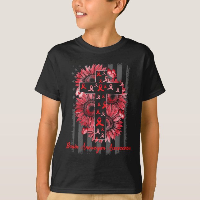 Gehirnaneurysma-Bewusstsein Sonnenblumen-Kriegerun T-Shirt (Vorderseite)
