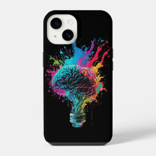 Gehirndesign mit farbenfroher Glühbirnen-Explosion iPhone 14 Hülle