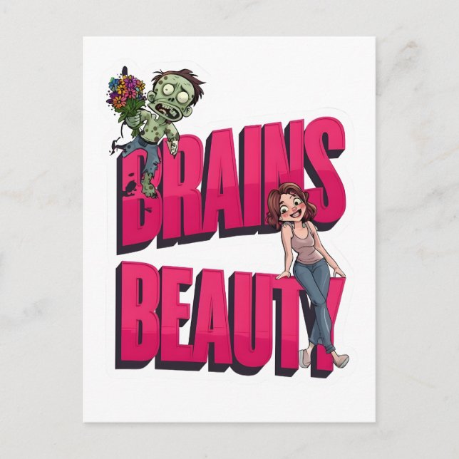 Gehirne & Schönheit - Design des Zombie-Spaßes Postkarte (Vorderseite)