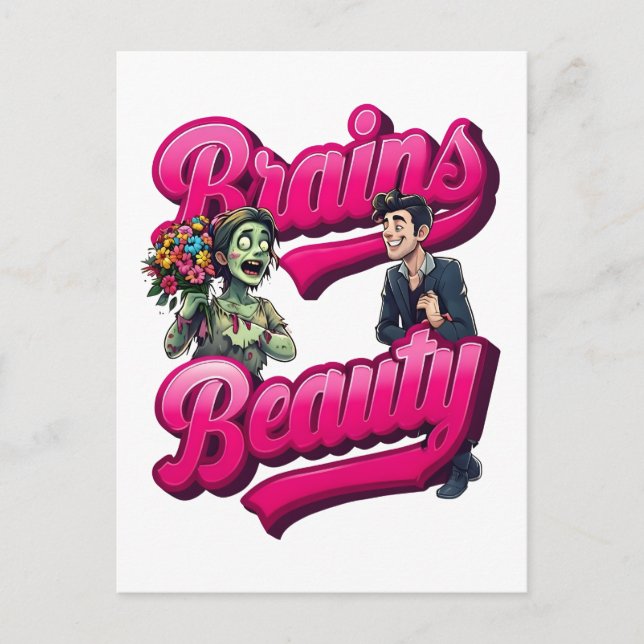 Gehirne & Schönheit - Design des Zombie-Spaßes Postkarte (Vorderseite)