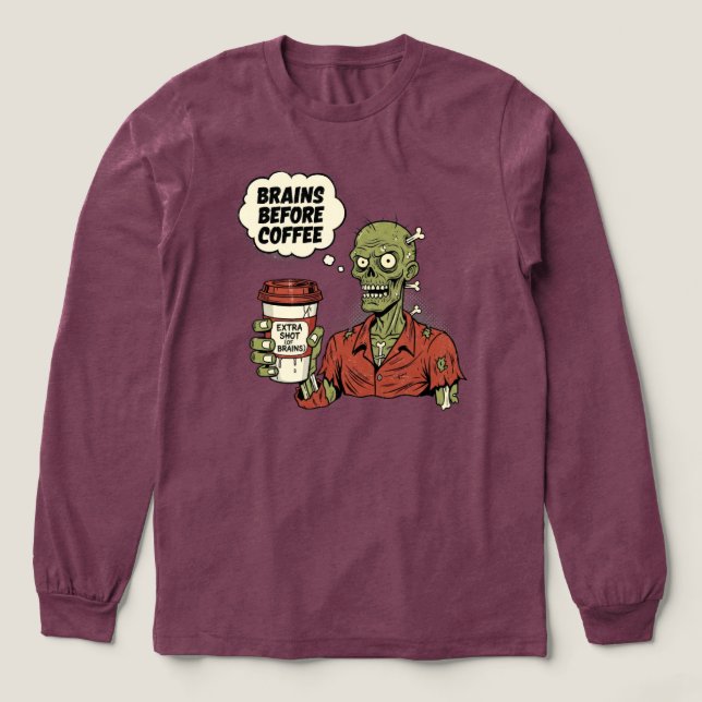 Gehirne vor Kaffee Zombie Halloween Tri-Blend Shirt (Design Vorderseite)
