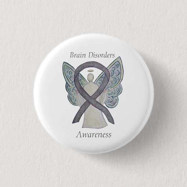 Gehirnstörungen Silberes Bewusstsein Ribbon Angel  Button (Vorderseite)