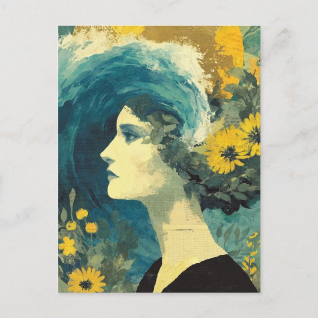 Gehirnwellen und Blume Collage Postkarte (Vorderseite)