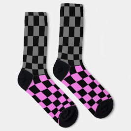 Gehörlos Wilder Karo grau pink auf schwarz Socken
