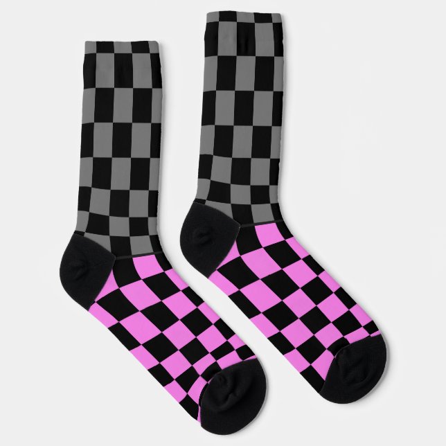 Gehörlos Wilder Karo grau pink auf schwarz Socken (Rechts)