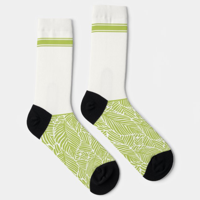 Gehörlos wildes, hellgrünes Blattmuster mit Weiß Socken (Rechts)