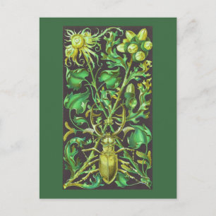 Gehörnter Käfer in Gold und Grün Vintage-Druck Postkarte
