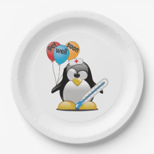 Geht es bald gut. Pinguin Nurse. Pappteller
