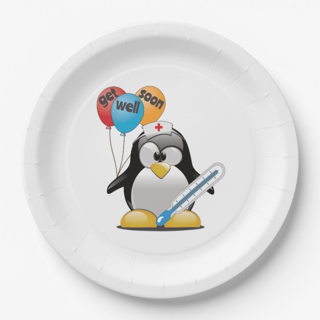 Geht es bald gut. Pinguin Nurse. Pappteller (Vorderseite)