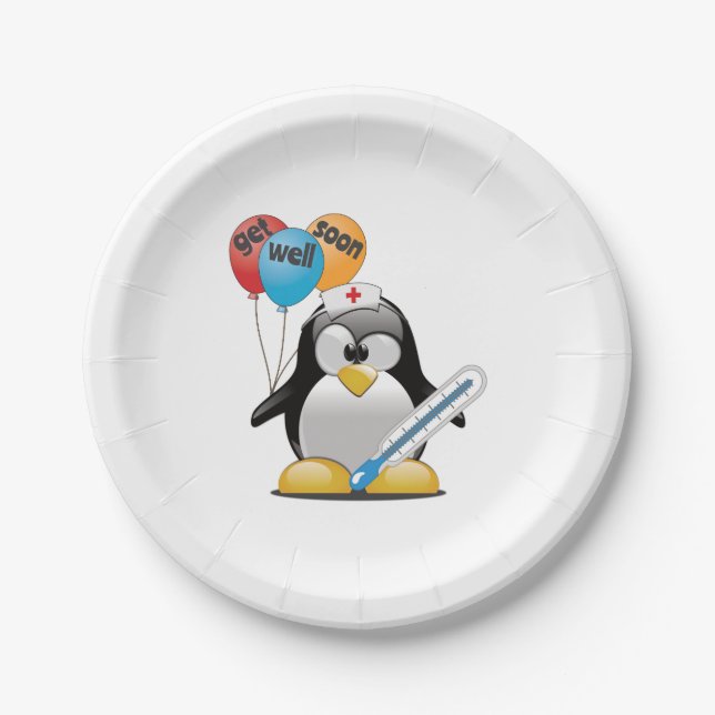 Geht es bald gut. Pinguin Nurse. Pappteller (Vorderseite)