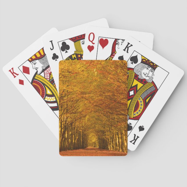 Gehweg durch den Wald in den Herbstkarten Spielkarten (Rückseite)
