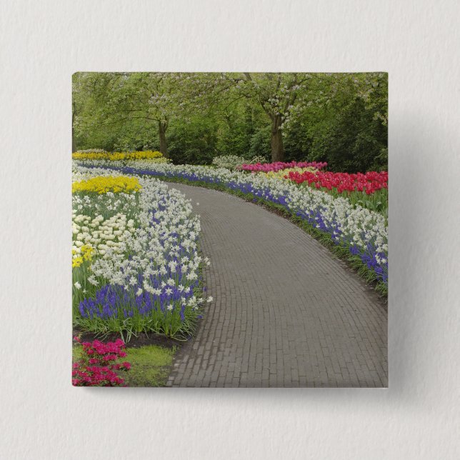 Gehweg durch Tulpen und Narzissen, 2 Button (Vorderseite)