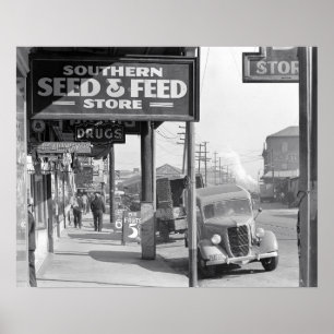 Gehweg in New Orleans, 1935. Altes Foto Poster