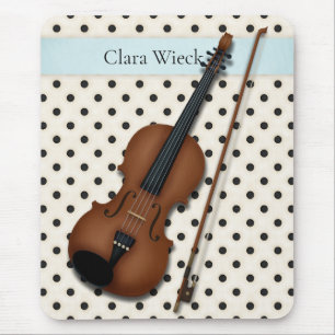 Geige auf Black & Ivory Polka Dots Custom (Blau) Mousepad