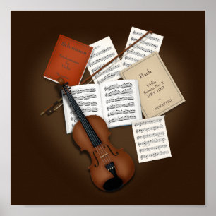 Geige auf einem Pile von Musikstücken, individuell Poster